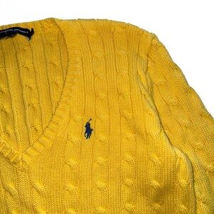 vintage ralph lauren sport yellow cable knit preppy sweater size large